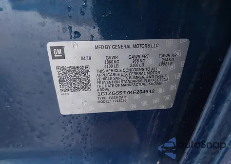 2019 Chevrolet Malibu Rs z USA, uszkodzony, nr VIN 1G1ZG5ST7KF204942